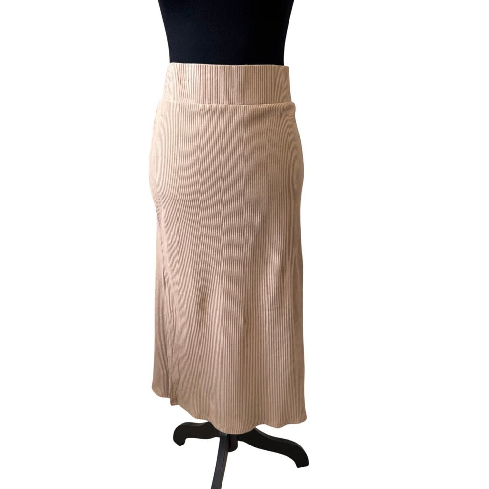 New ABOUND NORDSTROM Women's Tan Dune Side Slit Ribbed Midi Skirt Size L